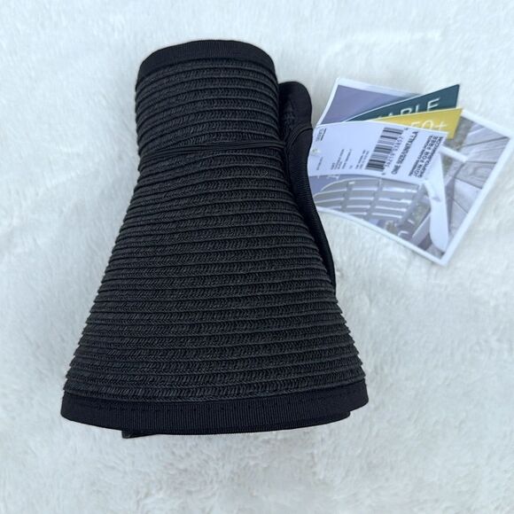 Astor Place Black Woven Packable UPF 50+ Travel Visor Brim Hat NEW - Picture 6 of 12